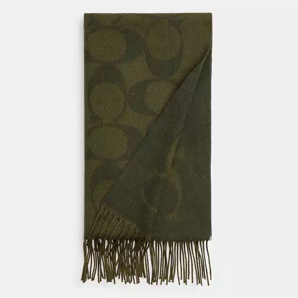 Coach Signature Oversized Muffler Olive NWT Wool Cashmere